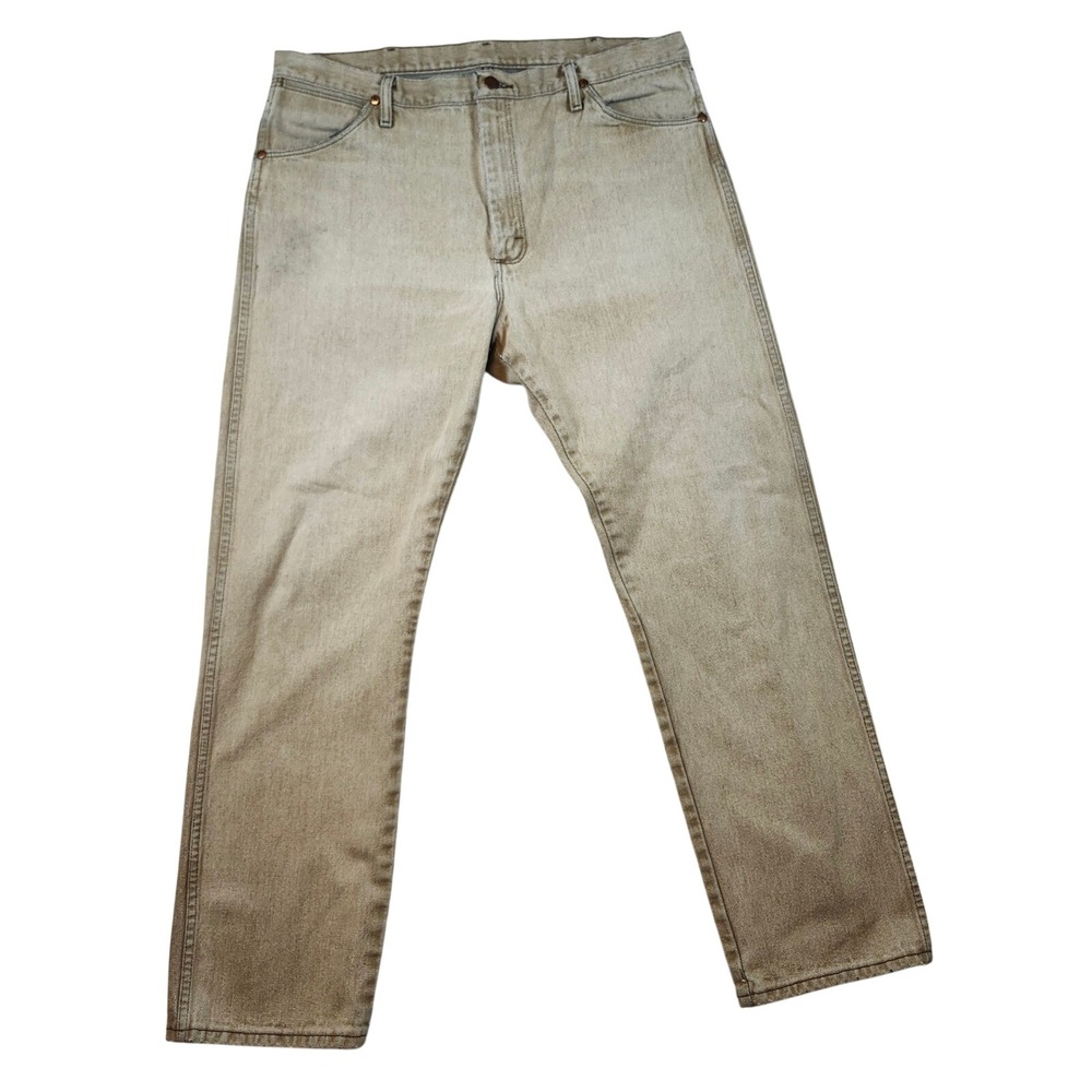 VTG Wrangler Cowboy Cut Jeans Mens 38x32 Tan Good Straight Leg 13MWZBW Denim
